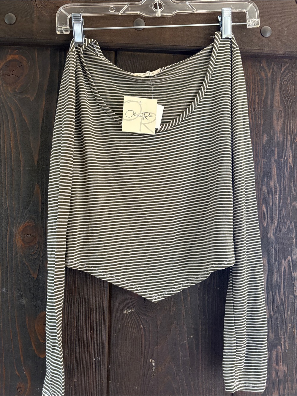 Olivia Rae Black and White Striped Long Sleeve Cropped Top